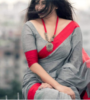 Ash Red Color Cotton Saree With Blouse h103